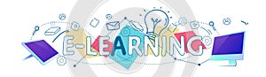 Data cloud storage e-learning online education concept horizontal banner sketch doodle