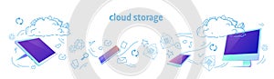 Data cloud storage online synchronization security database concept horizontal banner sketch doodle