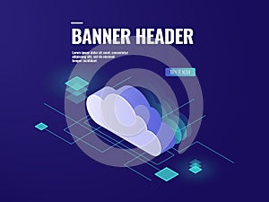 Data cloud storage technology isometric icon, server room, database and data center vector