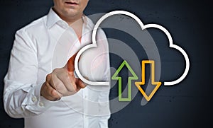 Data cloud touchscreen is operated by man concept