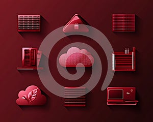 Data cloud vector icons on deep red background