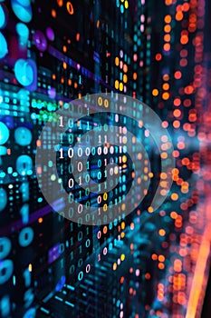 Data code binary background, digital binary data on computer screen, matrix pattern, cyberspace, bigdata banner