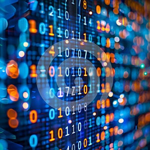 Data code binary background, digital binary data on computer screen, matrix pattern, cyberspace, bigdata banner