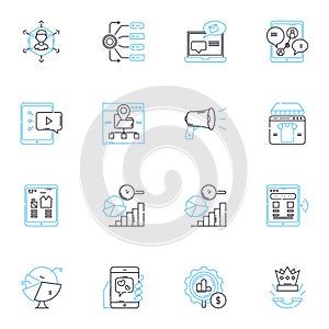 Data commerce linear icons set. Analytics, Online, Big data, Transactions, Personalization, E-commerce, Insights line