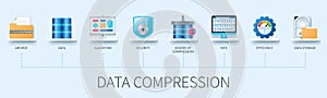 Data compression banner with icons in 3d style