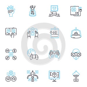 Data computing linear icons set. Analytics, Statistics, Algorithms, Machine learning, Visualization, Big data, Mining