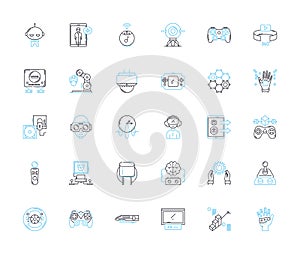 Data computing linear icons set. Analytics, Statistics, Algorithms, Machine learning, Visualization, Big data, Mining