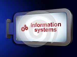 Data concept: Information Systems and Gears on billboard background