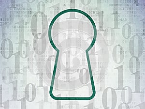 Data concept: Keyhole on Digital Data Paper background