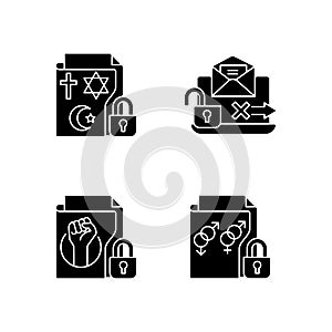 Data confidentiality black glyph icons set on white space