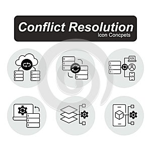 Data Conflicts icon. Dispute resolution symbol. Conflict Data management illustration. Data Resolution process icon. Editable