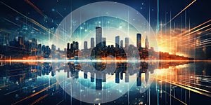 Data connection background in a futuristic landscape