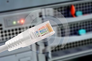 Data connection with rj45 patch cable, conceptual shot