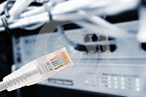 Data connection with rj45 patch cable, conceptual shot