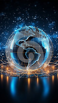 Data constellations Globe hologram, lines trace global communication pathways