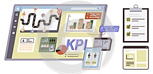 Data Dashboard with KPI Metrics, Charts, and Task Checklist for Business Analysis and Tracking Progress