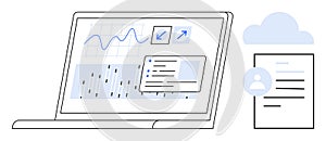 Data Dashboard on Laptop with Analytics and Cloud Document Management Integration