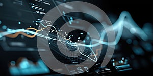 Data dashboard showing glowing analytics lines in futuristic interface