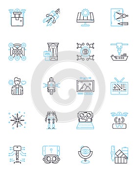 Data Development linear icons set. Analytics, Conversion, ETL, Integration, Mining, Quality, Schema line vector and
