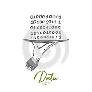 Data, digital, abstract, code, binary concept. Hand drawn isolated vector.