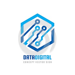 Data digital electronic technology - vector logo template for corporate identity. Abstract computer chip sign. Network, internet