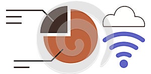 Data Distribution Pie Chart with Cloud and wireless Connectivity Concept