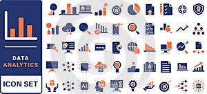 Data driven line icon set. Editable stroke. Containing as big data, data mining, algorithm, analytics, machine learning, ai,