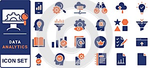 Data driven line icon set. Editable stroke. Containing as big data, data mining, algorithm, analytics, machine learning, ai,