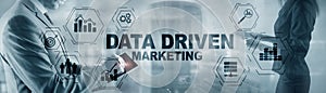 Data driven marketing concept on abstrack toned image. photo