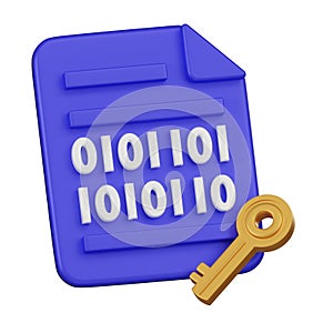 Data Encryption Document with Key 3D Icon