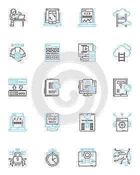 Data Encryption linear icons set. Cryptography, Security, Privacy, Algorithms, Keys, Encryption, Decryption line vector