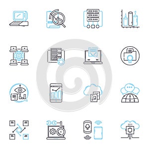 Data encryption linear icons set. Security, Cryptography, Confidentiality, Protection, Privacy, Decryption, Cipher line