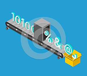 Data encryption process binary converting flat isometry vector