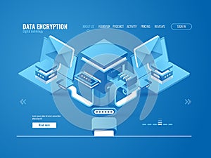 Data encryption process concept, data factory, automated sending email and messages