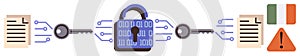 Data Encryption Process with Secure Lock and Binary Code in Digital Security Concept