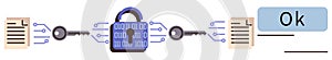 Data Encryption Process with Secure Lock and Keys Connecting Documents