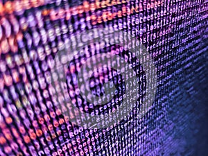 Data encryption security code on a computer display. Displaying program code on computer. Monitor closeup of function source code