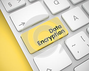 Data Encryption - Text on the Yellow Keyboard Key. 3D.