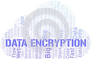Data Encryption vector word cloud, made with text only.