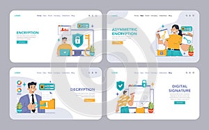 Data encryption web or landing set. Personal information, internet access