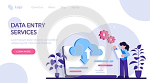 Data entry services concept. Big data, cloud technology. Large amount of information storage, sharing, analysis and