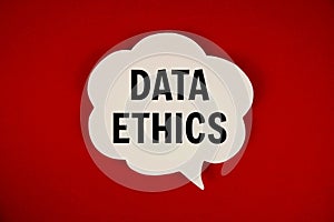 Data Ethics text with speech bubble on red background