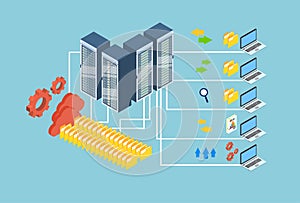 Data Exchange Laptop Computer Database Cloud Storage 3d Isometric Design