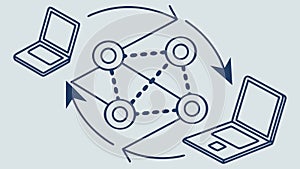 Data exchange between laptops, digital communication, file transfer, vector design Generative AI