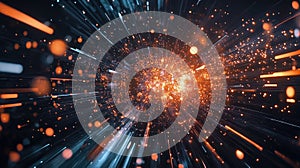 Data explosion radiating light particles in digital space