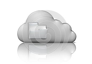 File storage. Gray cloud with folder. 3d illustration computer icon isolated on white. Cloud computing concept