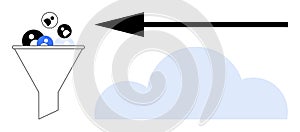 Data Filtering Process Concept with Funnel and Cloud Symbol