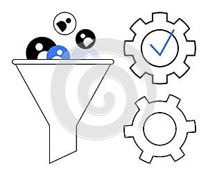 Data Filtering and Processing Workflow with Funnel and Gear Icons for Automation and Efficiency
