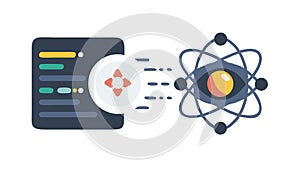 Data Flow into Atomic Structure, Quantum Computing, vector design Generative AI