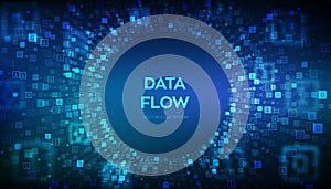 Data Flow. Binary data flow tunnel. Virtual tunnel warp. Coding, programming or hacking concept. Abstract futuristic cyberspace.